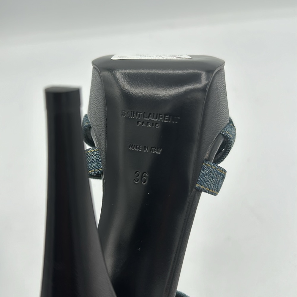 Yves Saint Laurent YSL Tribute 105 Sandal Blue Denim Pearl Size 36 EU / 6 US New - Picture 7 of 9